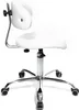 A white ergonomic office chair with a backrest and five wheels on a white background. Produktbild-Vorschau