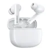 A pair of white wireless earbuds and their charging case are displayed against a white background. Produktbild-Vorschau