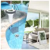A split image showing a pool thermometer in a pool on one side and a digital weather station inside a living room on the other. Produktbild-Vorschau