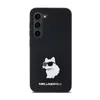 A black smartphone case with a white cat graphic and brand name. Produktbild-Vorschau