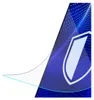 A close-up view of a screen protector with a blue, abstract, dotted pattern and a shield logo. Náhled obrázku produktu
