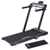 A black Christopeit treadmill is shown against a white background, with a black mat placed in front of it. Produktbild-Vorschau