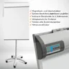 A flipchart on a stand with a close-up of its side and a list of features. Produktbild-Vorschau