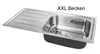 A stainless steel kitchen sink with dimensions indicated. Produktbild-Vorschau