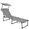 A gray foldable sun lounger with a canopy, shown against a white background. Anteprima dell’immagine prodotto