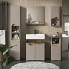 A modern bathroom vanity set with a sink, mirror, and storage cabinets. Produktbild-Vorschau