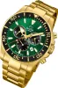 A close-up studio shot of a gold chronograph watch with a green dial. Produktbild-Vorschau