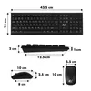 Diagrams showing the dimensions of a keyboard and mouse set. Produktbild-Vorschau