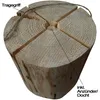 A close-up view of a large, cut log designed to be a fire starter, with a rope handle and an integrated wick. Produktbild-Vorschau