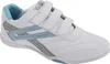 A side view of a white and light blue sneaker with velcro straps. Produktbild-Vorschau
