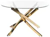 A round glass-top dining table with a gold metal base, presented against a white background. Náhľad obrázku produktu