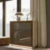 Kommode >SAVONA< LED, 3 Schübe, Beige Glanz / Eiche Produktbild-Vorschau 2