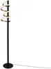 A black floor lamp with three spiraling gold and white LED light rings against a white background. Produktbild-Vorschau