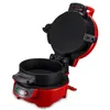 A red burger maker with its lid open, shown against a white background. Produktbild-Vorschau