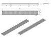 Technical drawings and perspective views of a metal grate or drainage channel. Produktbild-Vorschau