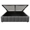 A bed frame with the mattress support slats lifted to reveal the storage space underneath. The bed frame is upholstered in gray fabric. Anteprima dell’immagine prodotto