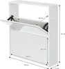 A white shoe cabinet with dimensions indicated by measurement lines and text. Produktbild-Vorschau