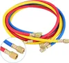 A set of three colored hoses with brass fittings, likely for refrigerant or HVAC systems. Produktbild-Vorschau