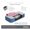 An illustration and photograph of an air mattress with a person sleeping on it, highlighting its features. Produktbild-Vorschau