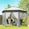 Outsunny Gartenpavillon Faltpavillon mit 6 Seitenteile Produktbild-Vorschau 2