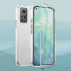 A clear protective phone case is shown with a smartphone inside, displaying the time and date. Produktbild-Vorschau