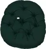 A dark green, round cushion with tufting and ties, shown from a top-down perspective. Náhled obrázku produktu