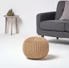 HOMESCAPES Kulatý pletený puf, 100% bavlna, krémová barva Náhled obrázku produktu 2