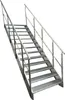 A metal staircase with a railing and grated steps, isolated on a white background. Produktbild-Vorschau