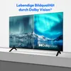 A television displaying a split image of the Northern Lights, with the Dolby Vision logo on the right side. Produktbild-Vorschau