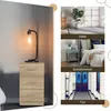 A collage of images showing a nightstand with a lamp, a hallway, and a bedroom. Produktbild-Vorschau