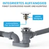 Diagram showing a bathtub drain assembly with callouts for its features. Produktbild-Vorschau