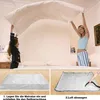 A collage showing a woman and a child holding a duvet, and two close-up shots demonstrating how to use a vacuum storage bag for a mattress. Produktbild-Vorschau