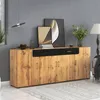 A wooden sideboard with black drawers and doors, decorated with artwork and plants, in a room setting. Anteprima dell’immagine prodotto