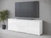A modern white sideboard with a television and soundbar above it, next to a potted plant. Náhled obrázku produktu