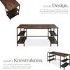 A collage of images showcasing a computer desk with shelves, highlighting its design and construction. Náhled obrázku produktu