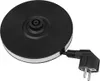 The bottom of a black electric kettle with a silver trim and a power cord with a European plug. Produktbild-Vorschau