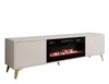 A modern white entertainment center with a built-in electric fireplace and gold legs, shown against a white background. Náhled obrázku produktu
