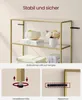 A multi-shelf unit with decorative items and text overlays highlighting features. Produktbild-Vorschau