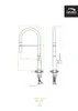 Technical drawing of a faucet with dimensions and branding. Produktbild-Vorschau