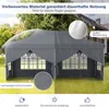 A grey pop-up tent is shown in two halves, one side depicting it in sunny weather and the other in rain. Náhled obrázku produktu