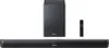 A soundbar, subwoofer, and remote control are displayed against a white background. Produktbild-Vorschau