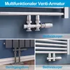 A collage of three images showing different types of radiator valves and connections. Podgląd zdjęcia produktu