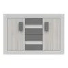 A front view of a modern sideboard with a light wood grain finish and gray accents. Voir les images du produit