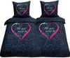 Bettwäsche 155x200 + 80x80 cm schwarz pink Herz Love mit Produktbild-Vorschau 1