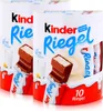 Two packages of Kinder Riegel chocolate bars are displayed side-by-side against a white background. Produktbild-Vorschau
