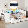 Lit plateforme en bois avec bureau intégré, étagère à Voir les images du produit 3