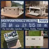 Beige Plastikkiste, vier verschieden Einsatzmöglichkeiten (Camping, Werkstatt, Sonnenbad, Hobby) Produktbild-Vorschau