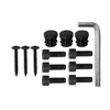 A collection of hardware components, including screws, bolts, and caps, along with an Allen wrench. Produktbild-Vorschau