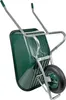 A green wheelbarrow with a metal frame and a black tire, shown from a diagonal angle against a white background. Produktbild-Vorschau