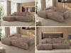 A collage of four images showing a modular sectional sofa in a modern living room setting. Produktbild-Vorschau